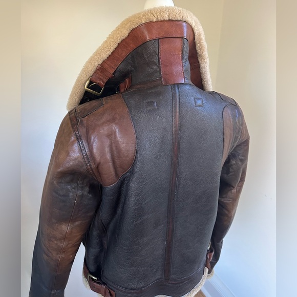 Ralph Lauren Brown Shearling Leather Aviator Bomber Jacket size Small - Picture 10 of 17